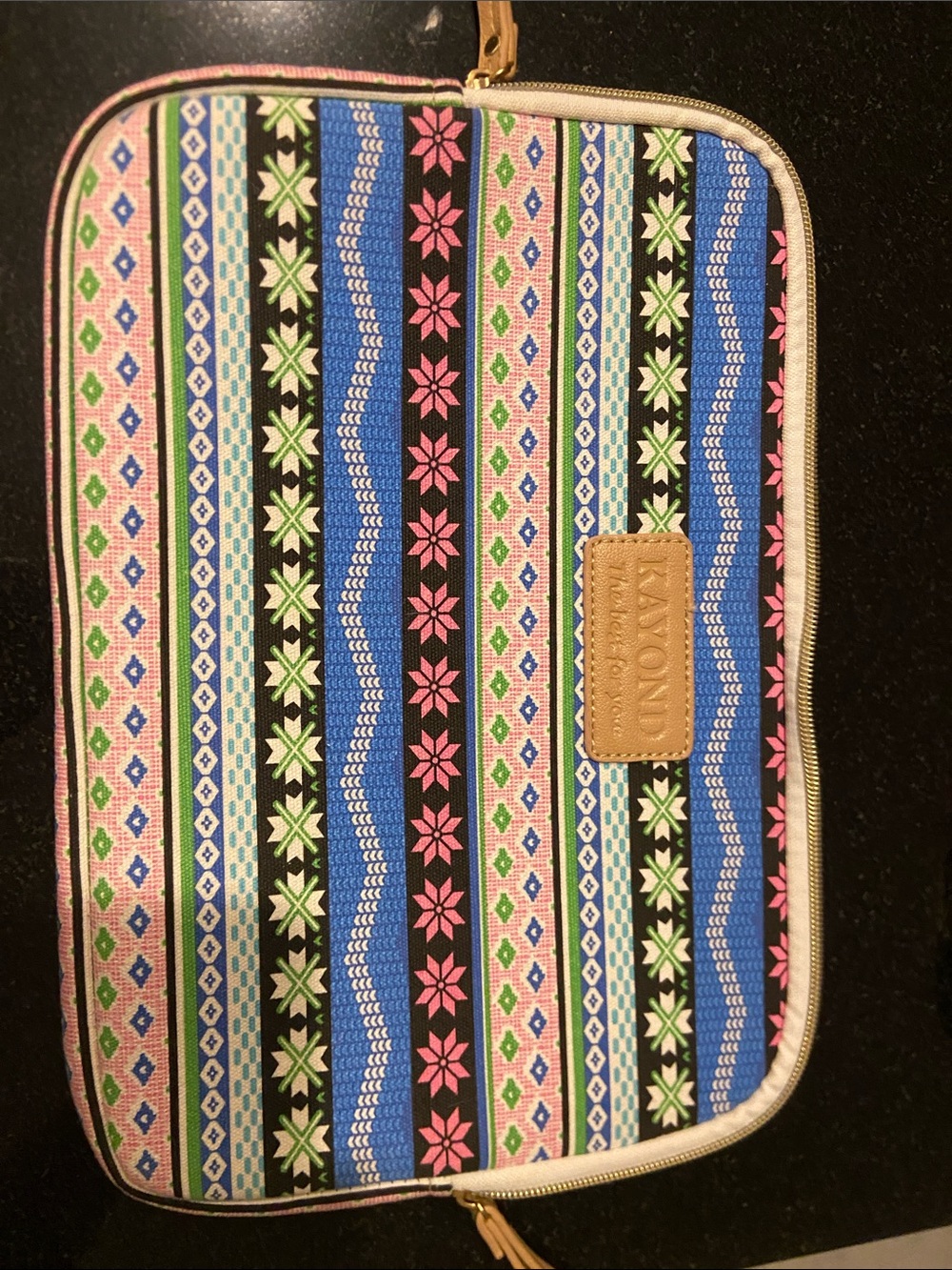 Kipling Striped Floral Pattern Zip Pouch in Blue, Pink, Green